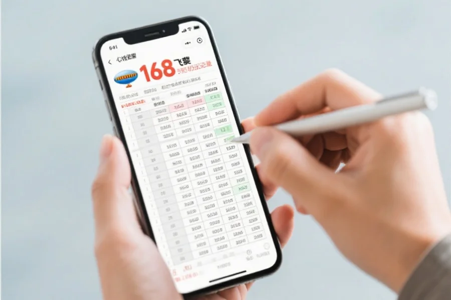 一份整齐的168飞艇开奖历史记录表格，用户正在用手机浏览并做笔记，画面简洁