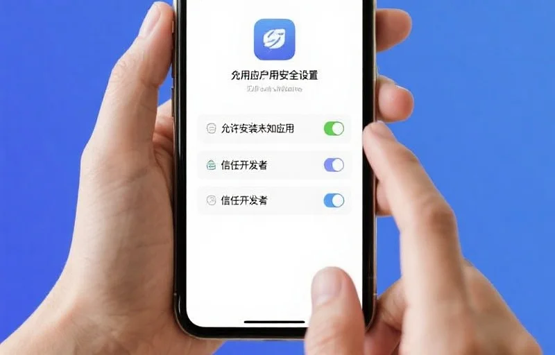 一张展示用户在手机上进行应用安全设置的图片，突出“允许安装未知应用”和“信任开发者”选项
